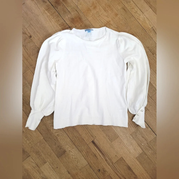 CeCe Balloon Pearl Long SleeveSweater in White, Size Medium - Picture 5 of 5